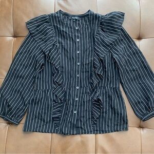 Madewell Black and White Striped Button-Up Top Small